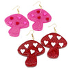 Mushroom Heart Glitter Pink Resin Earrings  Edit alt text