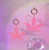Wicked Hippie High Society Lovers Leaf Marijuana Weed Leaf Earrings in Pink and Gold