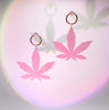 Wicked Hippie High Society Lovers Leaf Marijuana Weed Leaf Earrings in Pink and Gold