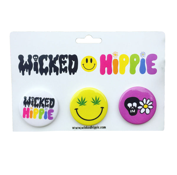 Wicked Hippie 4 Life Button Pin Pack 