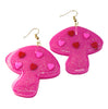 Mushroom Heart Glitter Pink Resin Earrings
